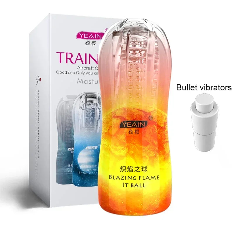 Vibrating stroker cup with bullet vibrator, orange-yellow translucent body