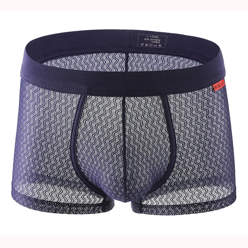 Seamless ice silk boxer briefs, royal blue with contoured pouch
