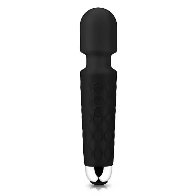 Black G-spot magic wand vibrator with ribbed grip and three-button control