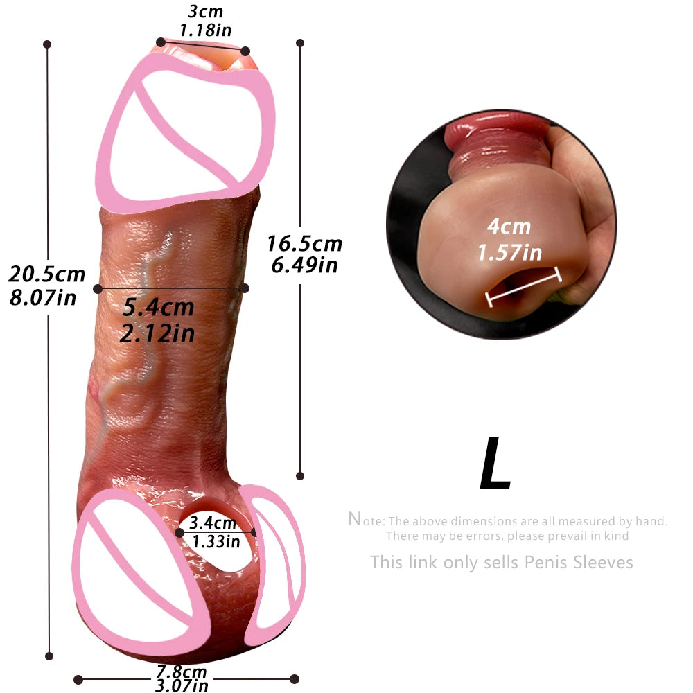 Silicone extension sleeve, L size, reddish-beige, textured surface, circular opening