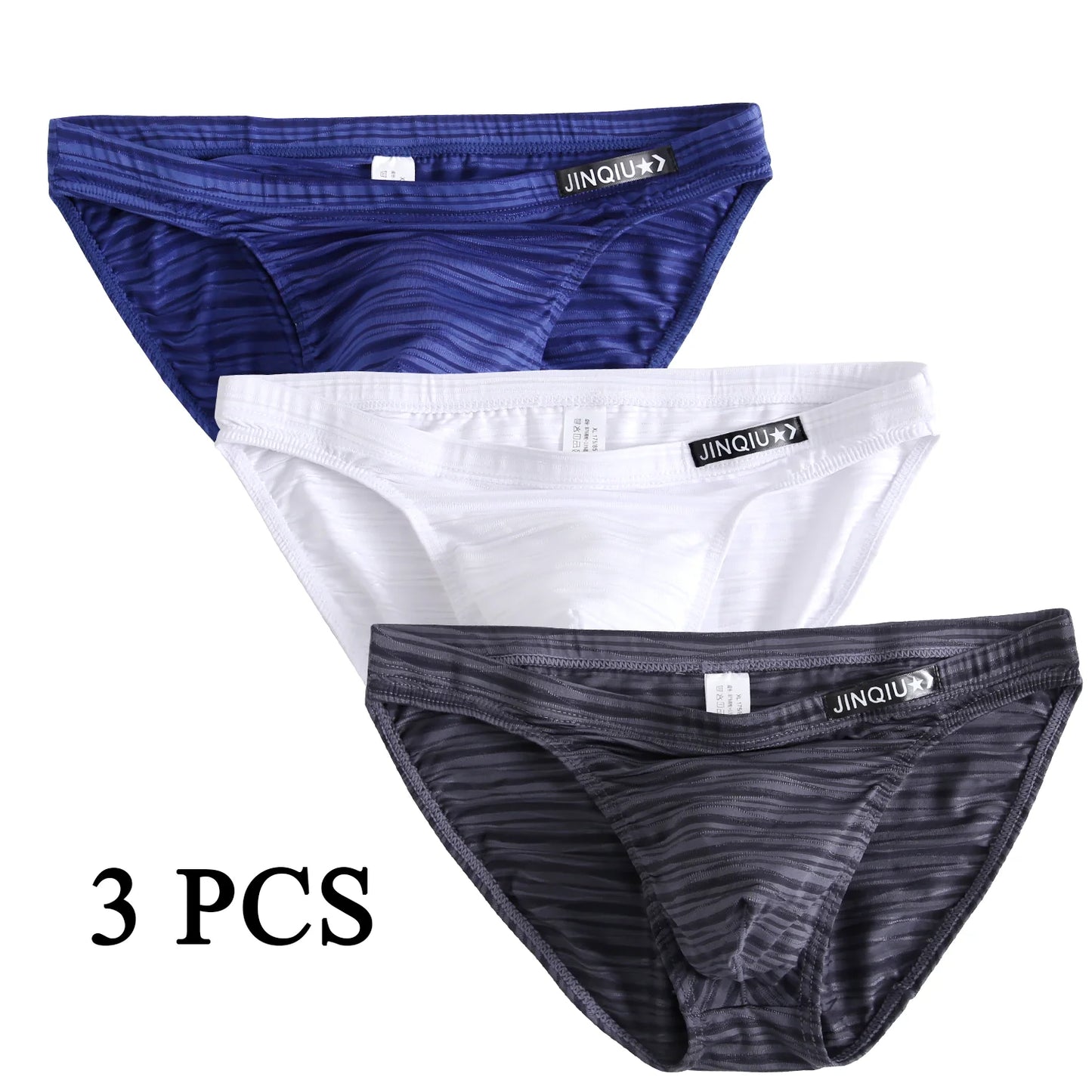 3-pack nylon boxer briefs: blue, white, and charcoal gray