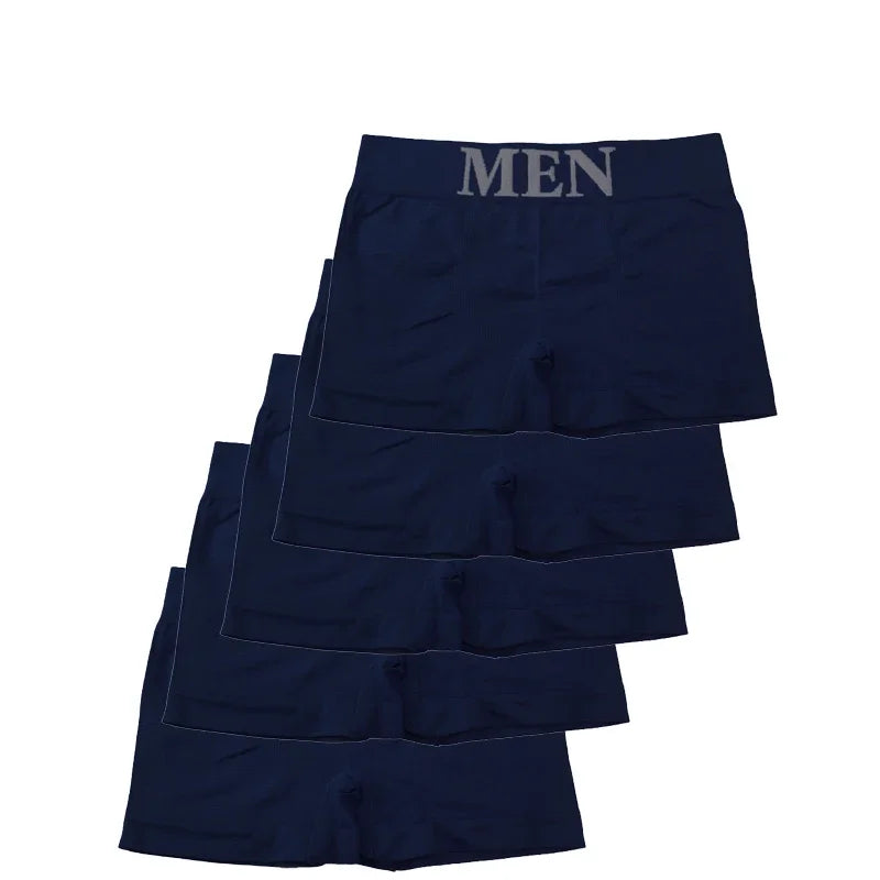Navy blue plain stretch boxer briefs, folded set with elastic waistband and fly