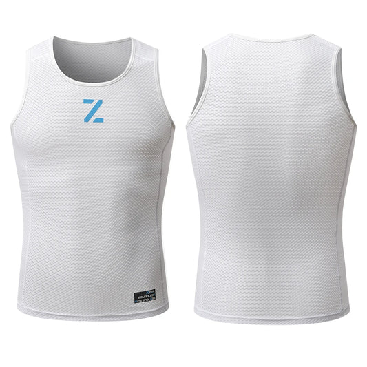 White men's cycling mesh base layer vest, sleeveless crew neck