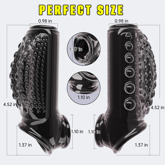 Black delay cock ring with segmented bump design on the textured band and base