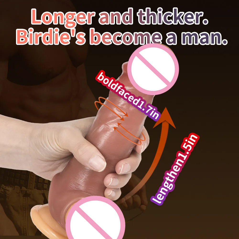 Penis extension sleeve with smooth, glossy pink finish; shown held by a hand.