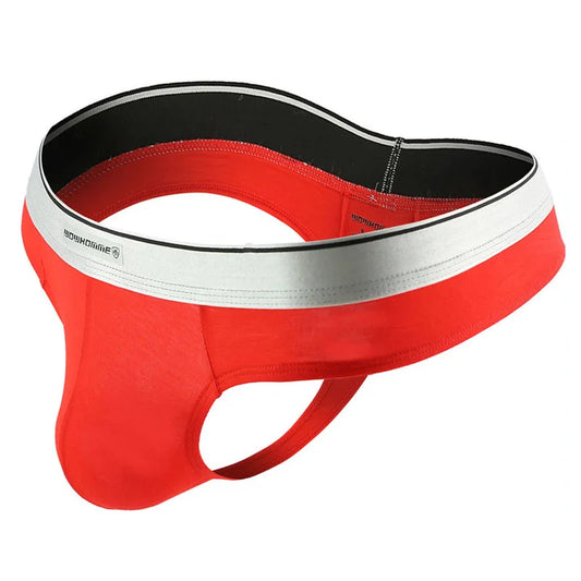 Men’s modal thong bikini brief, red with white waistband trim
