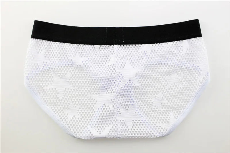 White breathable brief, perforated mesh design with black waistband