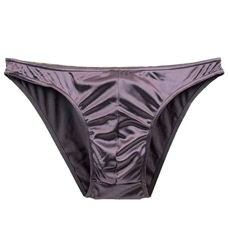 Satin silky multicolour brief in dark lavender purple, glossy high-cut