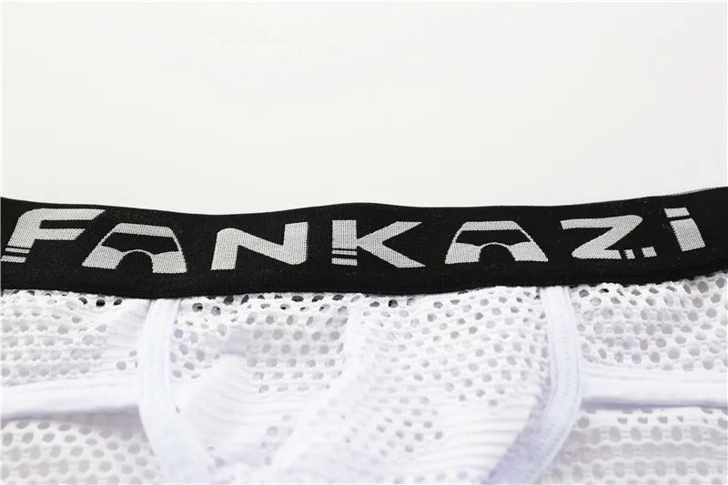 Breathable everyday brief, white mesh with black logo waistband