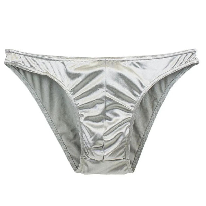 Satin silky multicolour brief in silver gray, glossy high-cut fit
