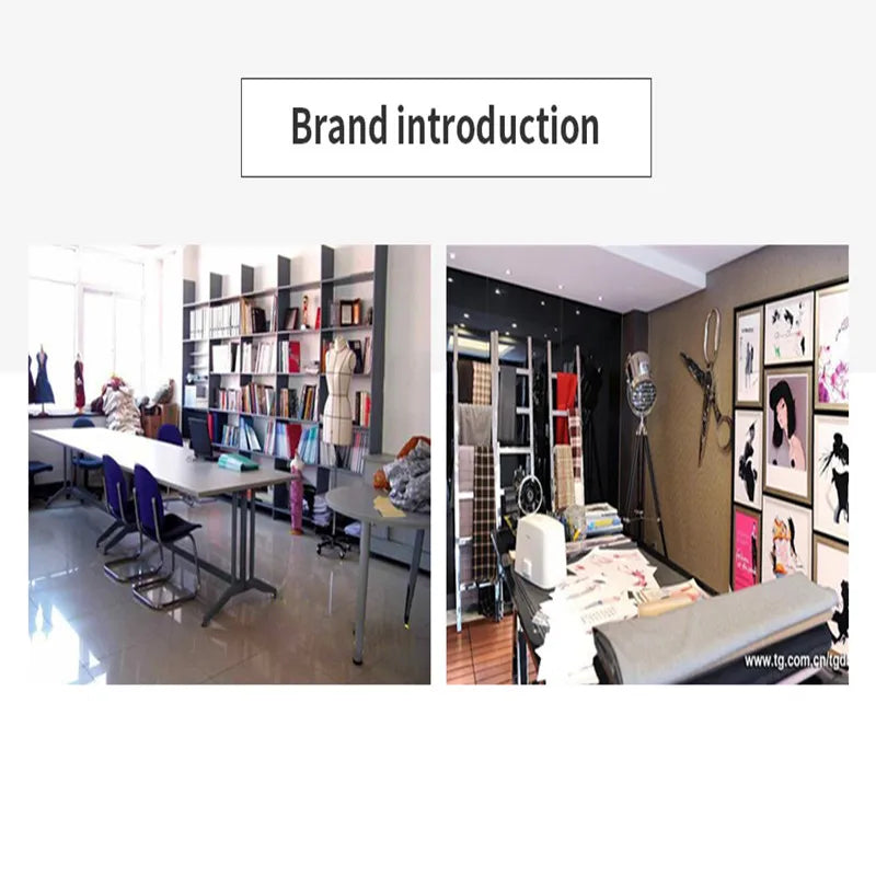 Brand introduction graphic with two office photos