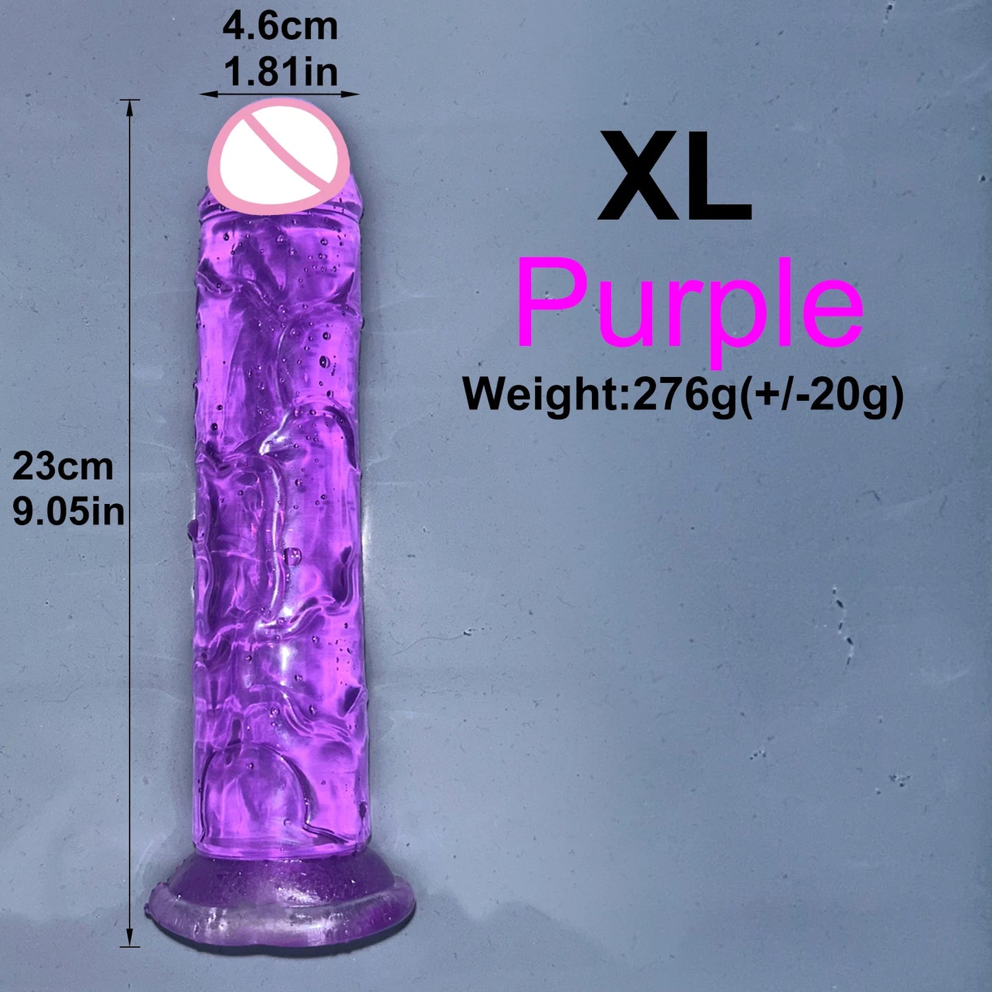 Purple XL transparent jelly dildo with suction cup