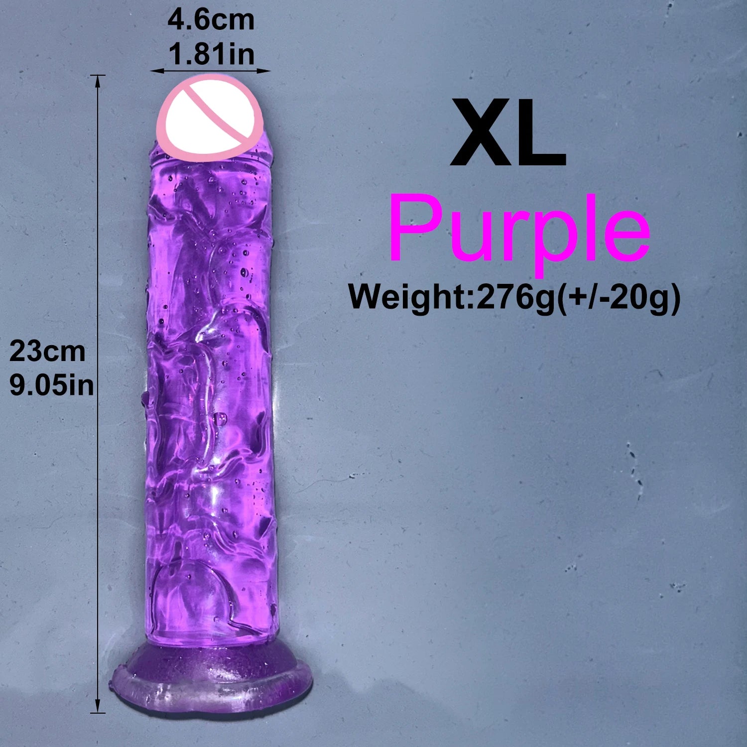 Purple XL transparent jelly dildo with suction cup