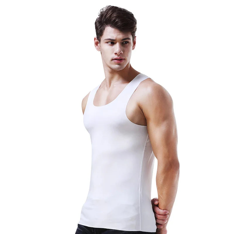 White men's seamless fitness vest, sleeveless crew neck
