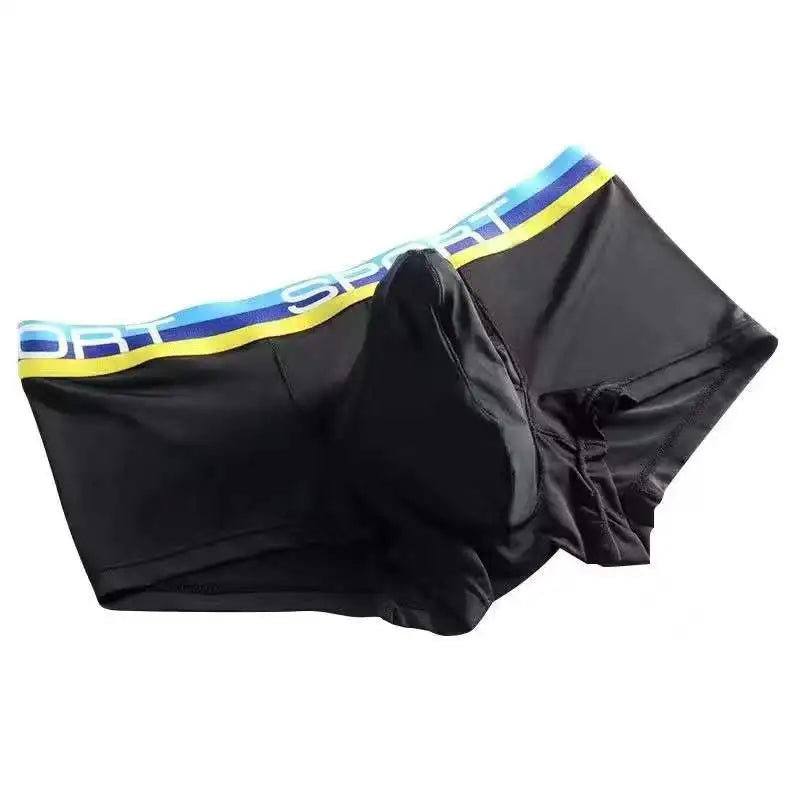 Black ice silk brief with striped waistband and contoured pouch design