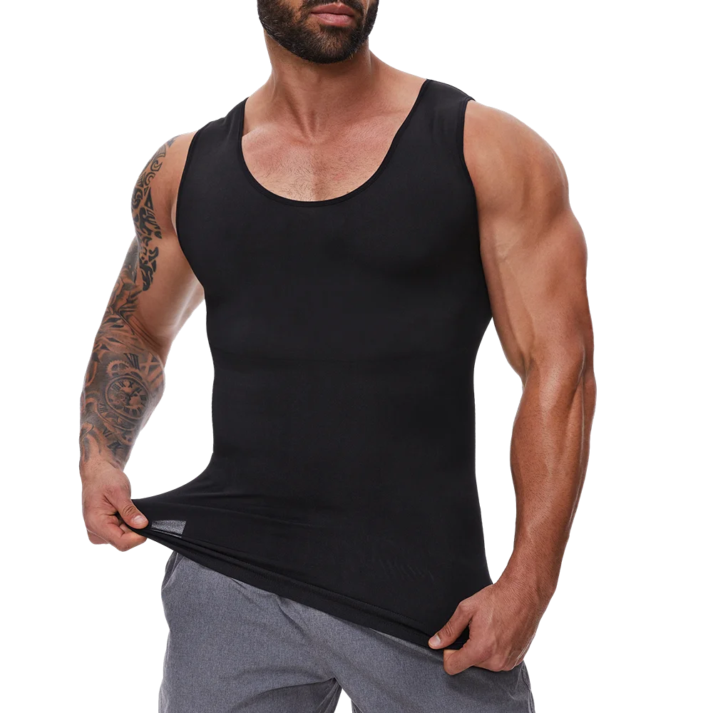 Men's tummy control shaping vest, black tank style