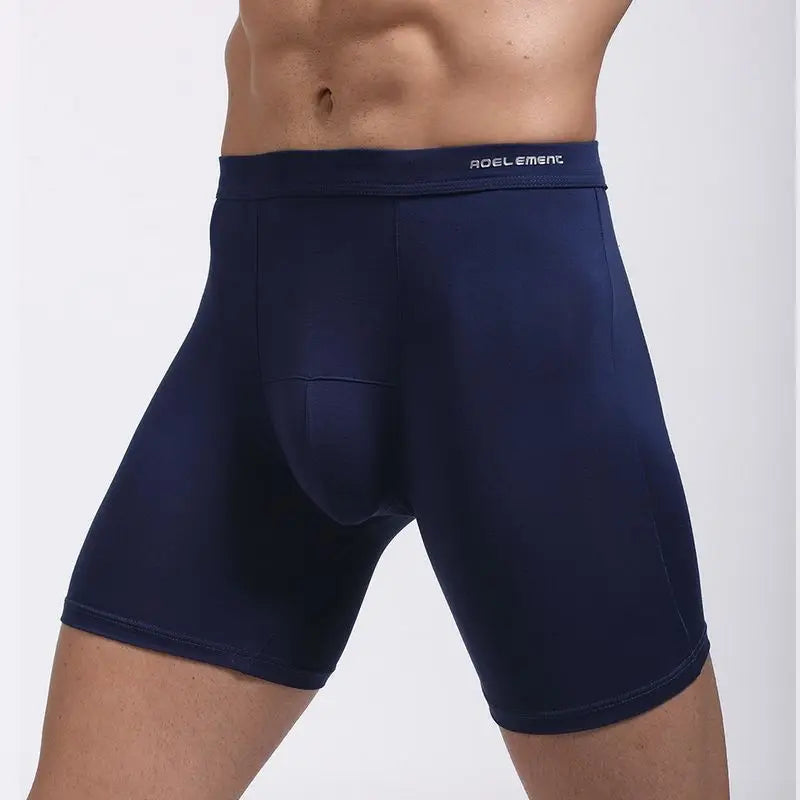 Dark navy modal compression boxer briefs with contoured pouch and logo waistband