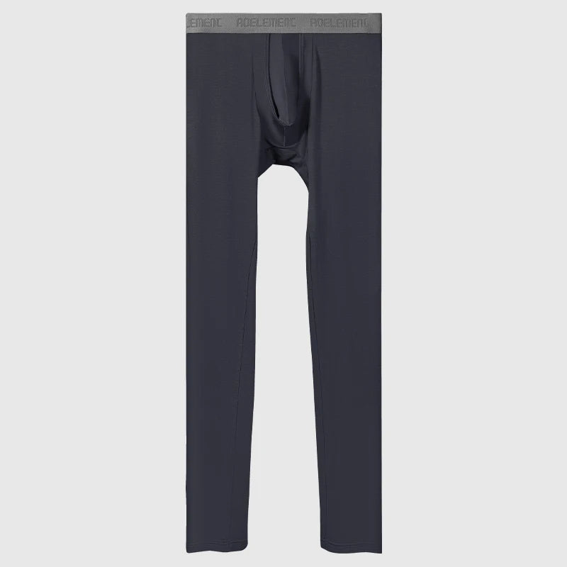 Charcoal thermal base layer pants, front flat lay with no-slip waistband