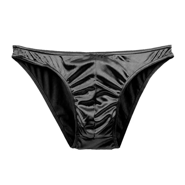Satin silky multicolour brief in black, smooth high-cut waistband