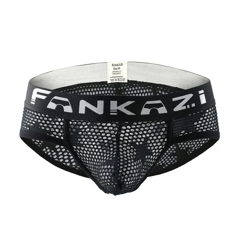 Breathable everyday brief, black mesh with elastic logo waistband