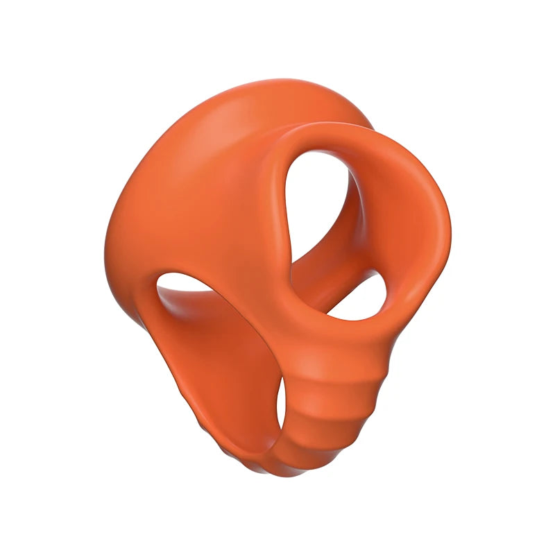 Orange silicone delay cock ring with oval openings and smooth rounded shape