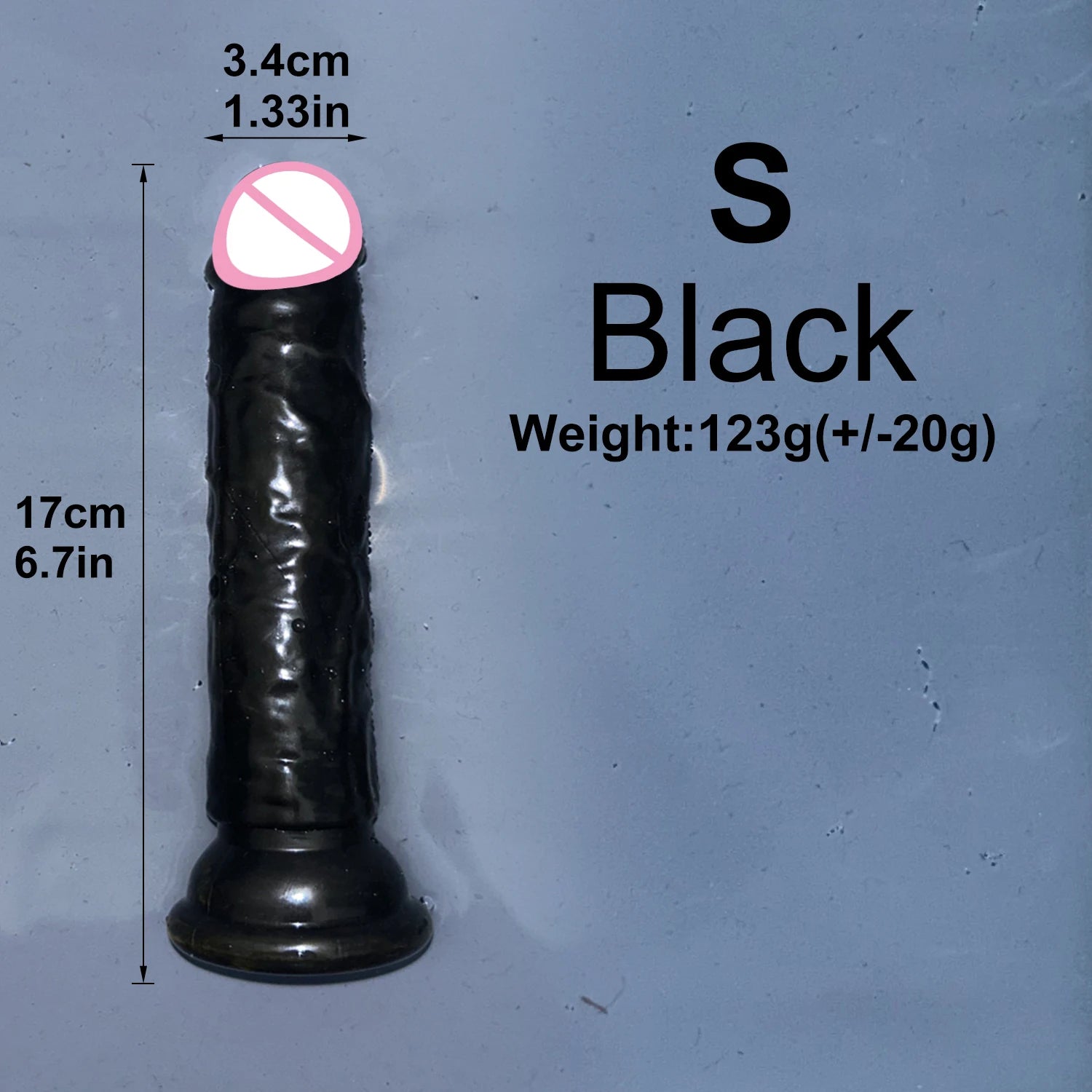 Black transparent jelly dildo with suction cup base, S size