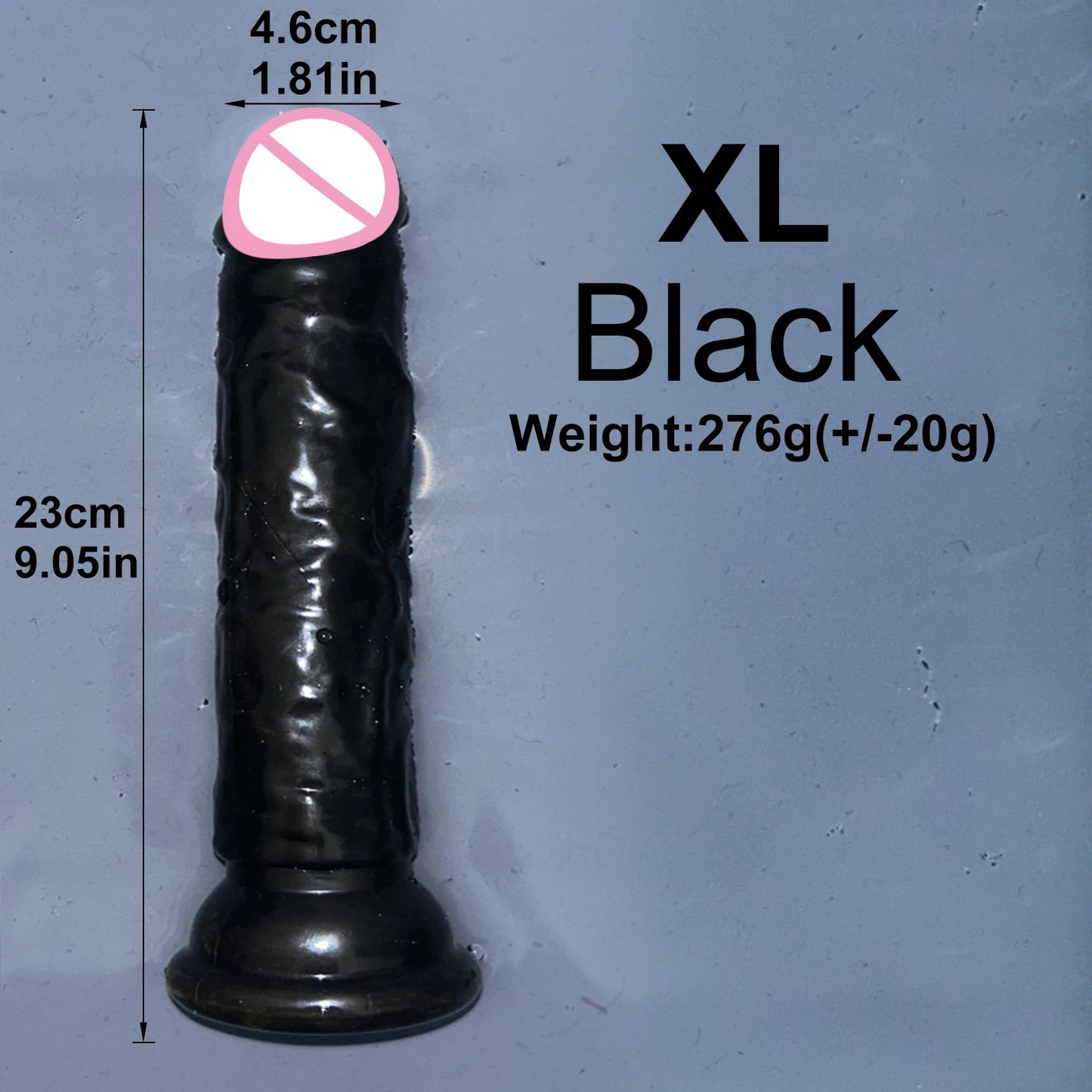 Black transparent jelly dildo with suction cup, XL size