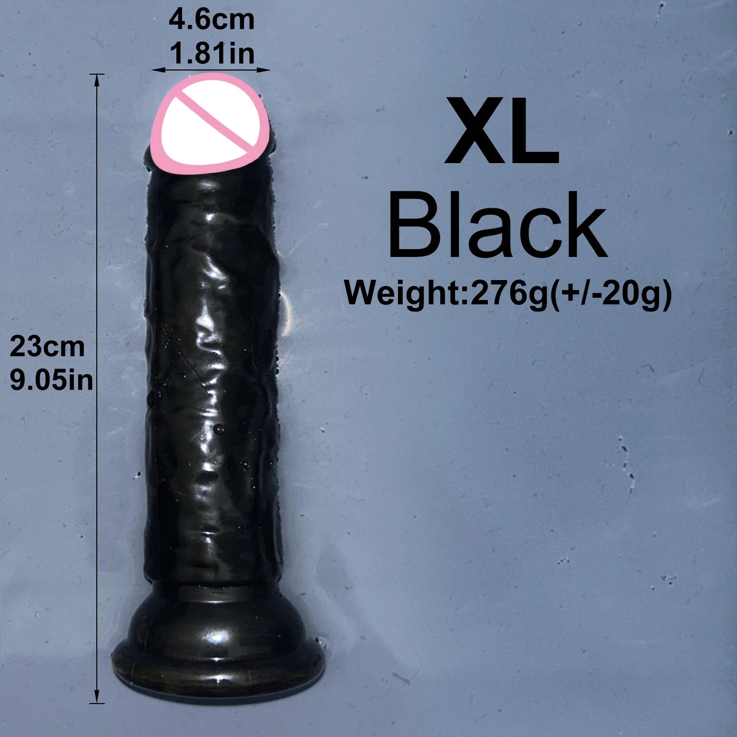 Black transparent jelly dildo with suction cup, XL size