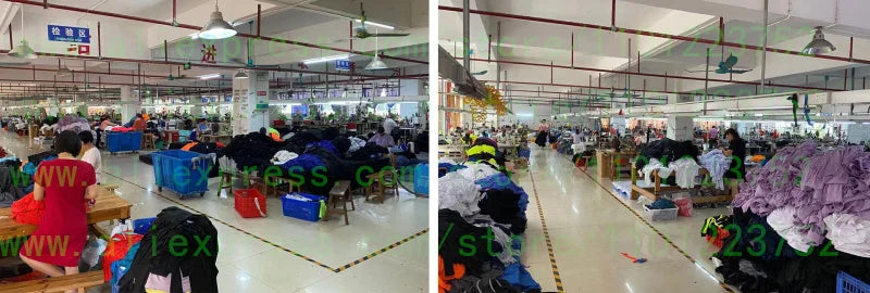 Factory workshop with clothing on tables