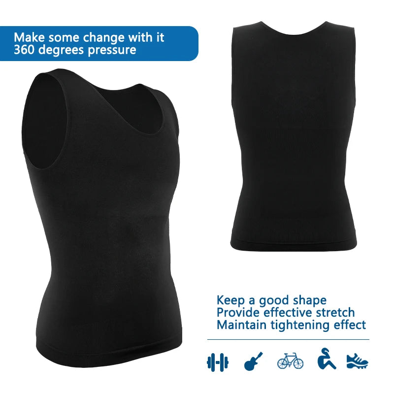 Black sleeveless compression vest, front and side views