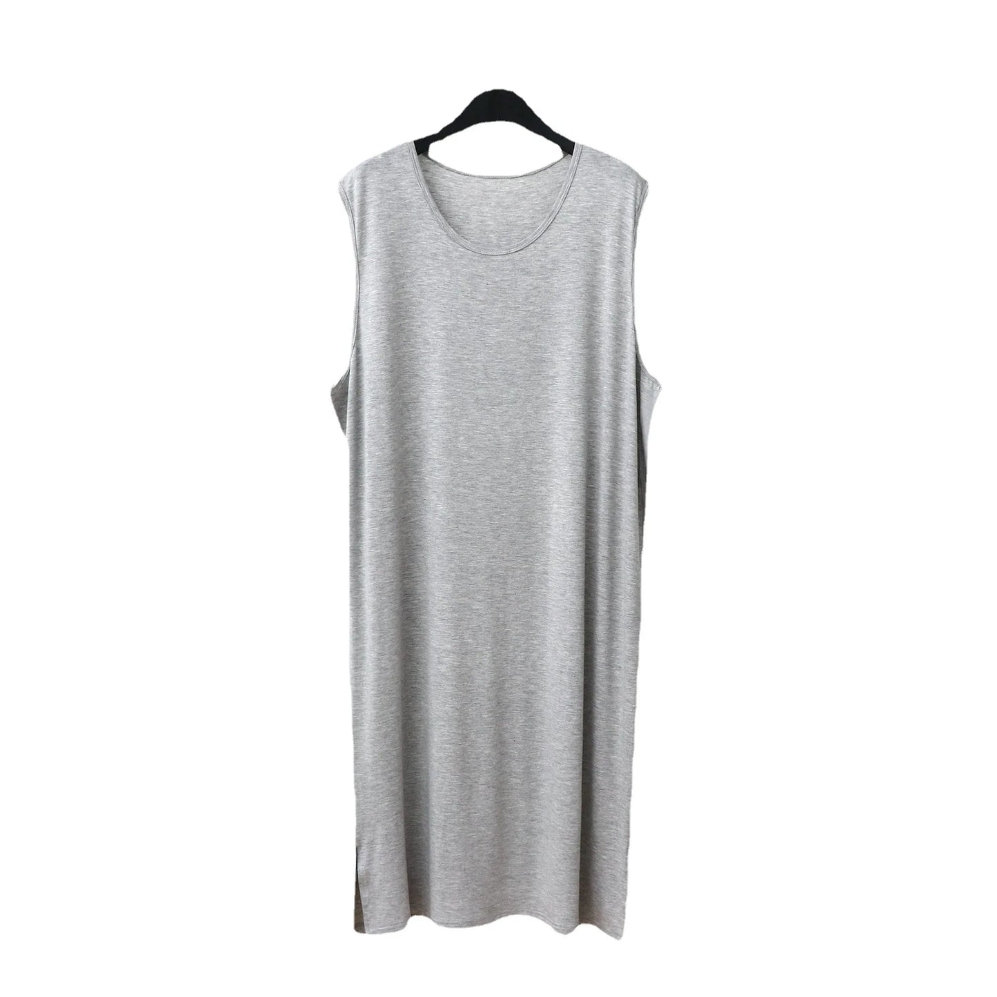 Gray sleeveless sleepwear vest dress on hanger