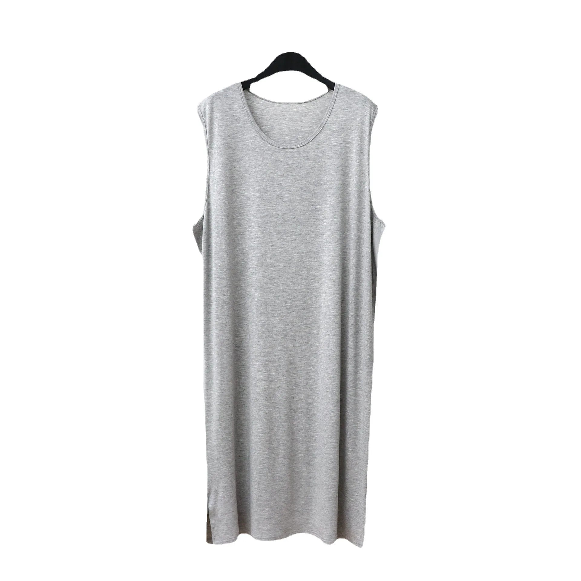 Gray sleeveless sleepwear vest dress on hanger
