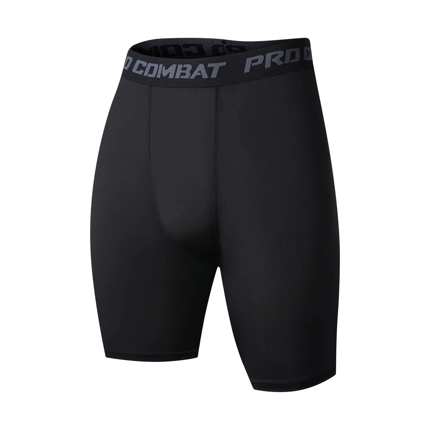 Black compression sports boxer shorts front view with logo waistband
