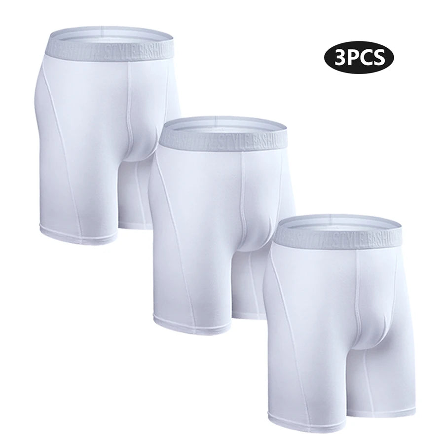 Men's cotton long boxer shorts, 3-pack in white