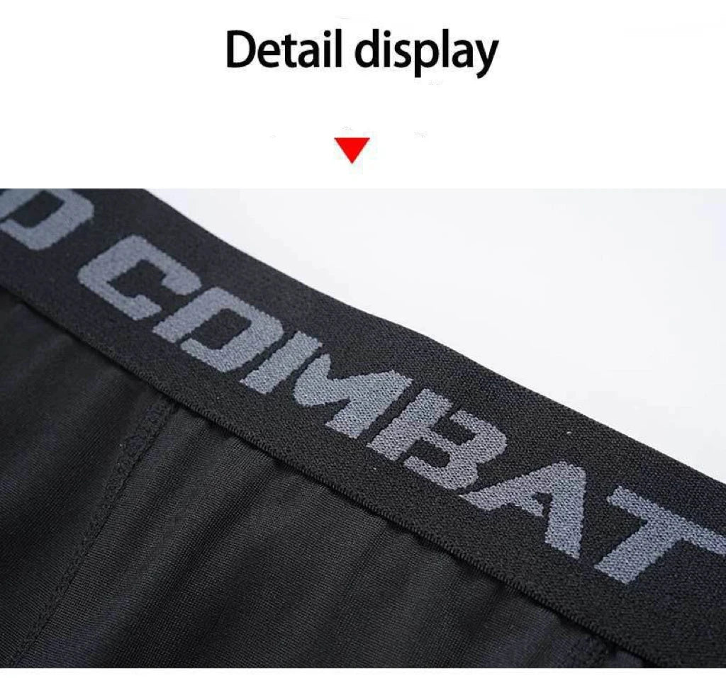 Black sports boxer shorts waistband with COMBAT PRO logo band detail