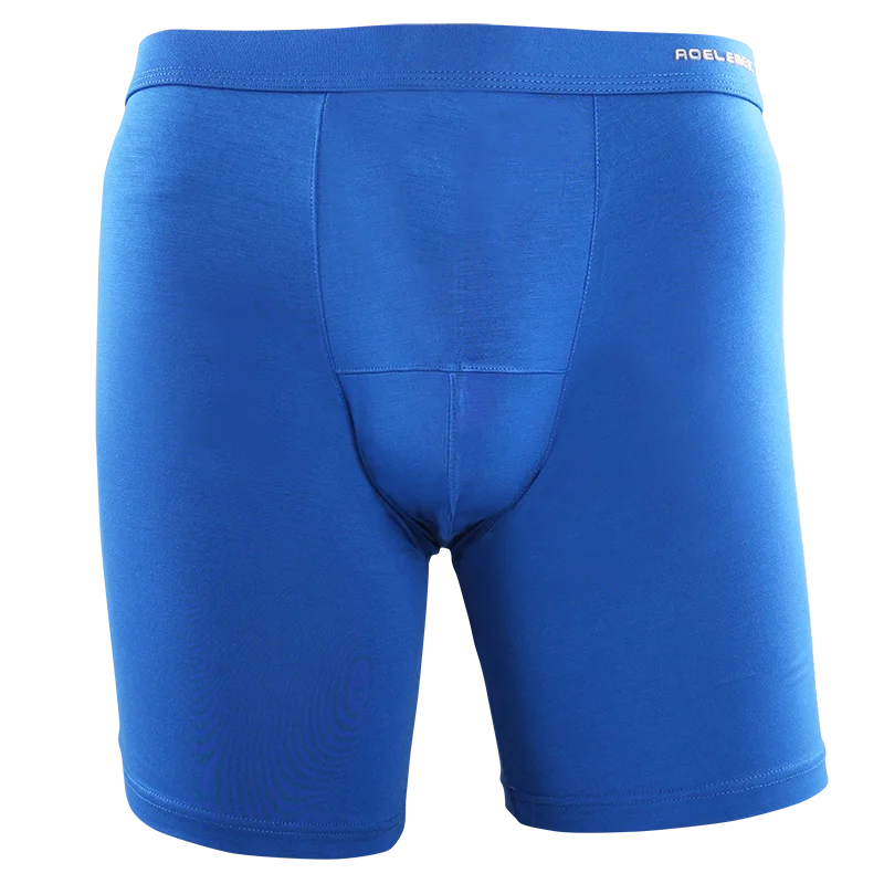Blue modal compression boxer briefs with contoured pouch and logo waistband