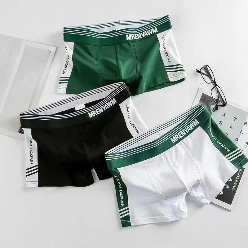 Mid-rise boxer shorts in dark green with striped waistband and front logo