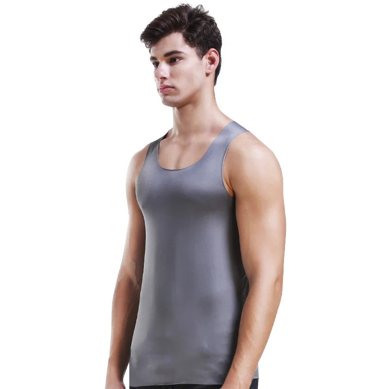 Gray men's seamless fitness vest, sleeveless crew neck