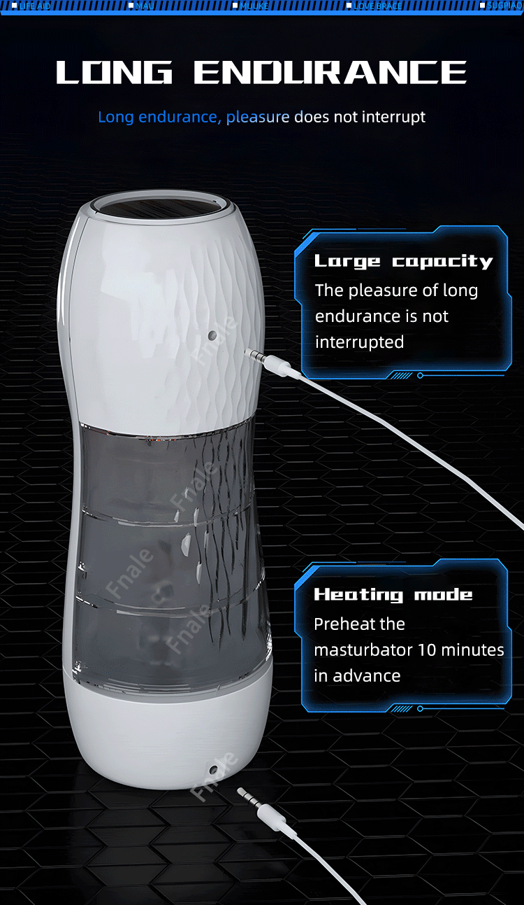 White masturbator cup with long endurance and heating mode label