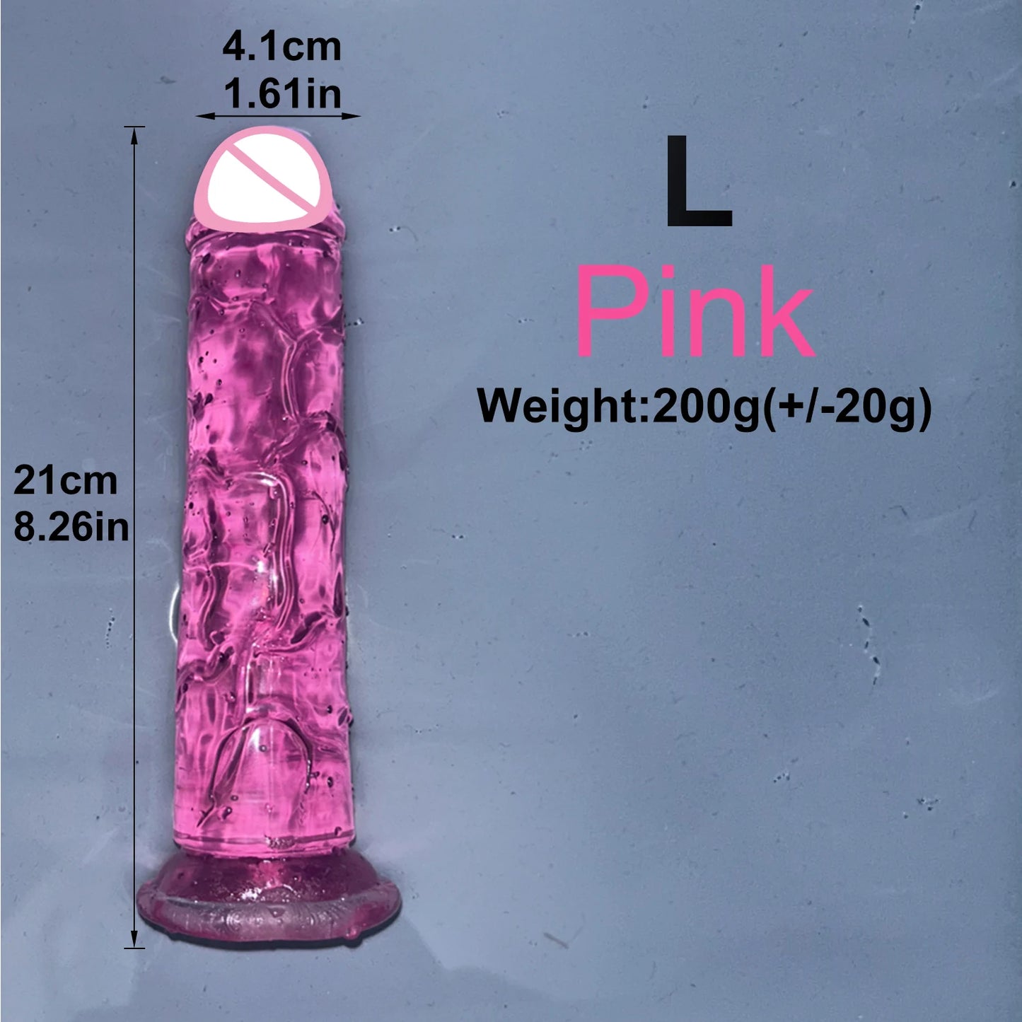 Pink transparent jelly dildo with suction cup, L size