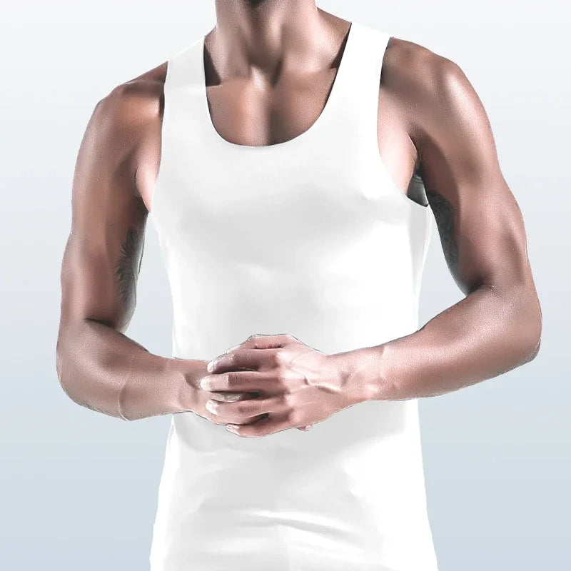Men's thin V-neck undershirt vest, white sleeveless base layer