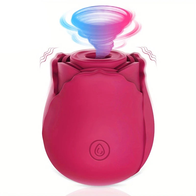 Red rose suction clitoral vibrator with raised suction nozzle and circular power button