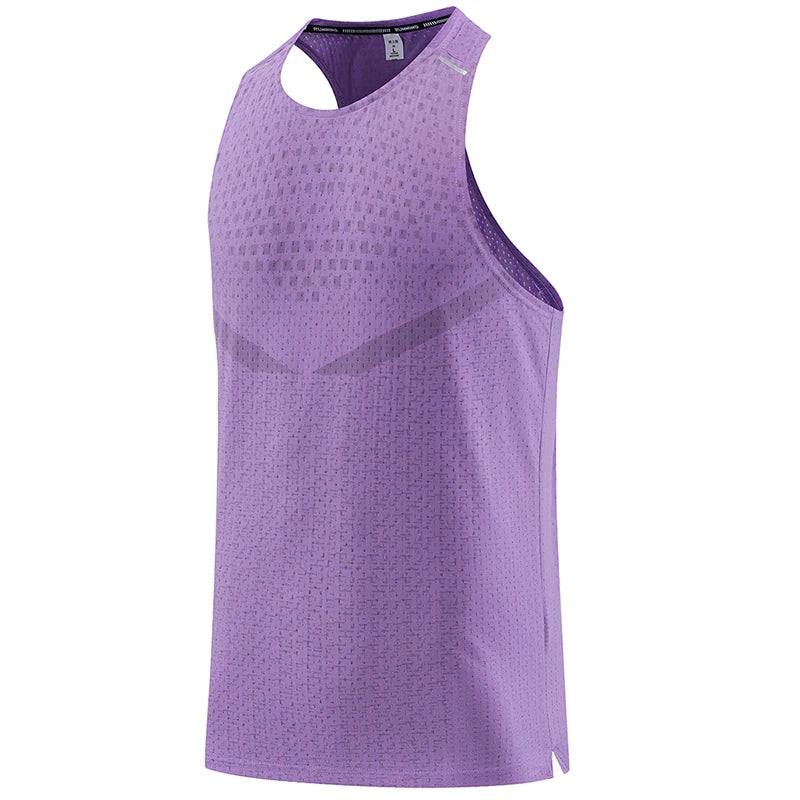 Men's breathable mesh gym vest tank top, purple sleeveless design