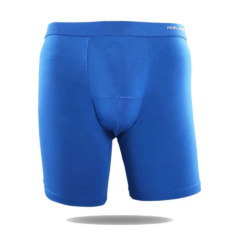Blue modal compression boxer briefs, back view with contoured seams