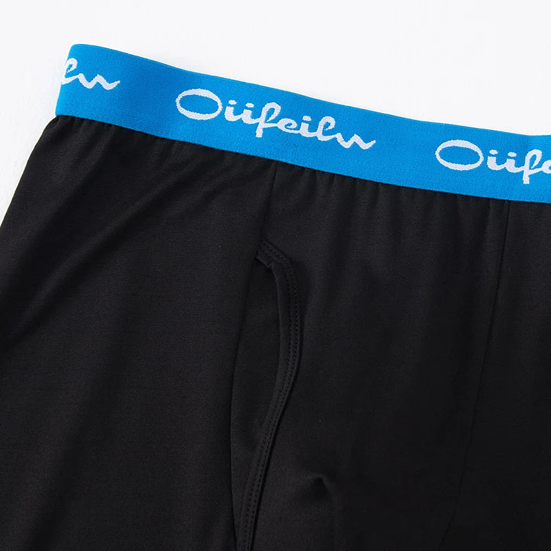 Black boxer briefs with blue logo waistband detail