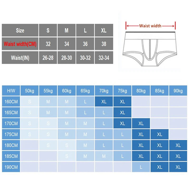 Size chart for Classic Stretch Brief: waist width by size S–XL