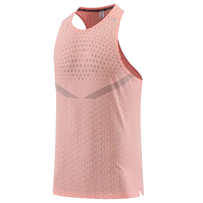 Light orange breathable mesh gym vest tank top with scoop neck