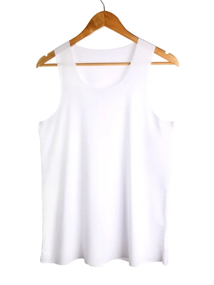 Men's white seamless fitness vest, sleeveless crew neck design