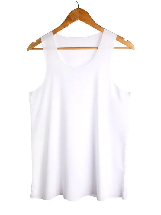Men's white seamless fitness vest, sleeveless crew neck design