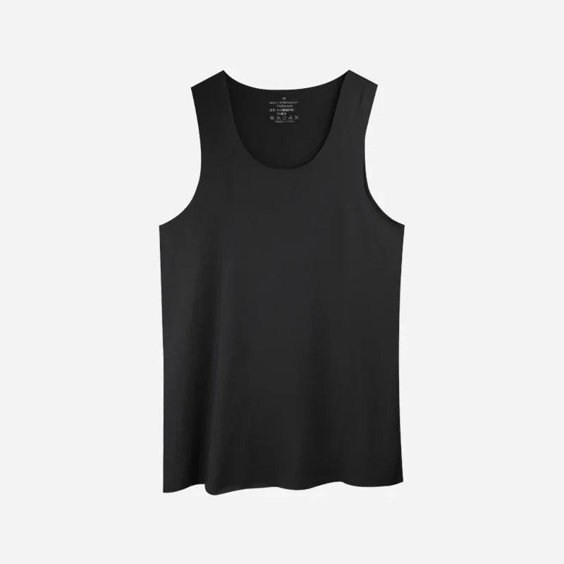 Men's thin V-neck undershirt vest, black sleeveless base layer